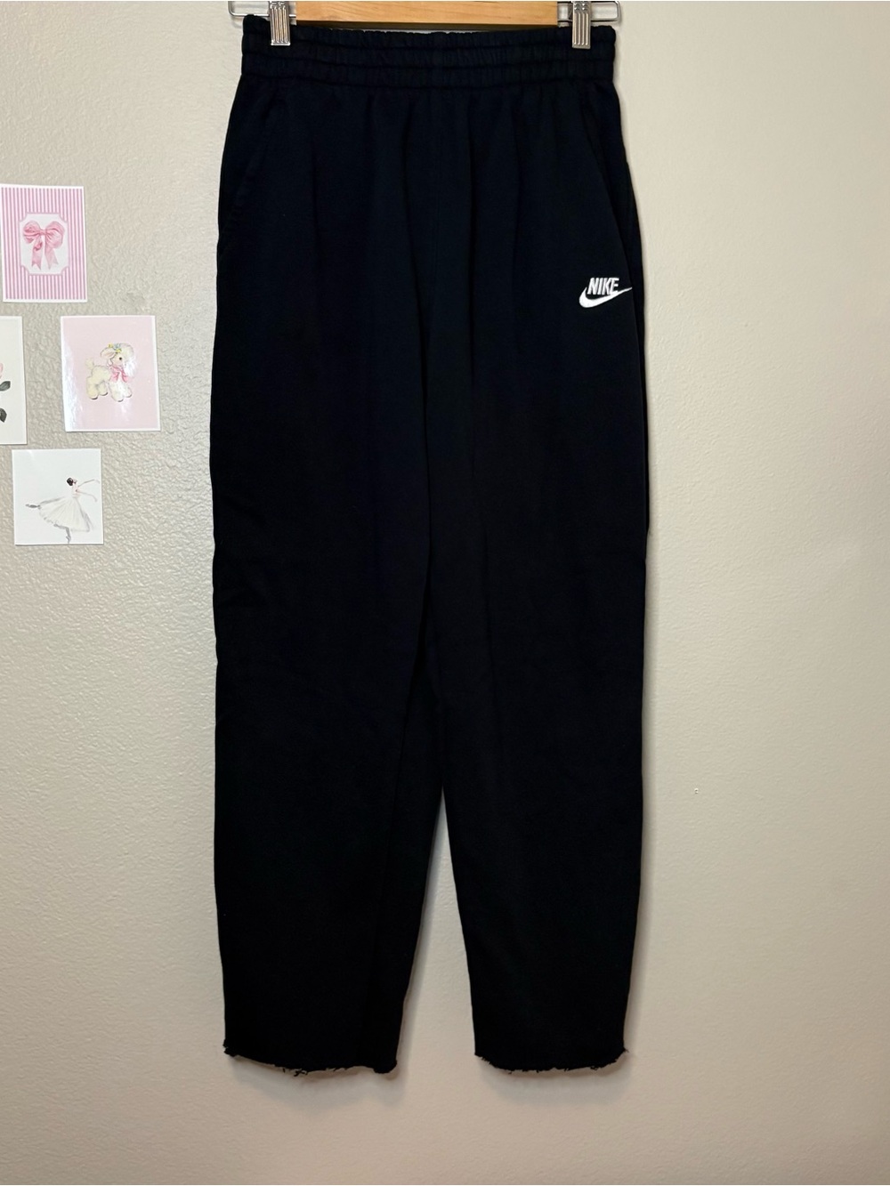 Nike cotton wide leg sweatpants black embroidered preppy quiet lux